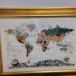 White Gemstone Map In Frame