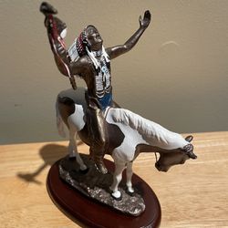 7.5” Native American Hand Painted Bronze Statue 1993 Deliverance