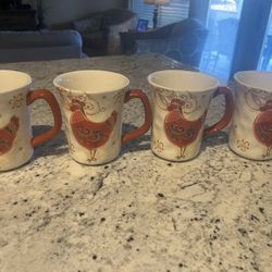 Set of 4 Pier 1 Rooster Coffee Mugs