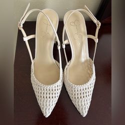 Jessica Simpson Ivory Woven Slingback Heels/ Zapatos De Tacon