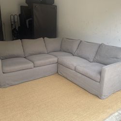 *DELIVERY* Grey Slipcover Down Filled L Shape Sectional Sofa 