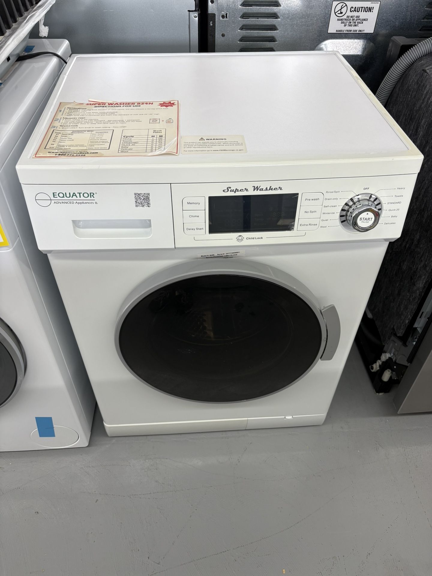 Equator 1.6 cu.ft./15 lbs White 110V Front load Washer 15 programs + Pet Cycle