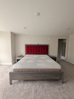 Copeland King size bed, king Tempur-Pedic mattress, legget and plat split King adjustable base, and two nightstands