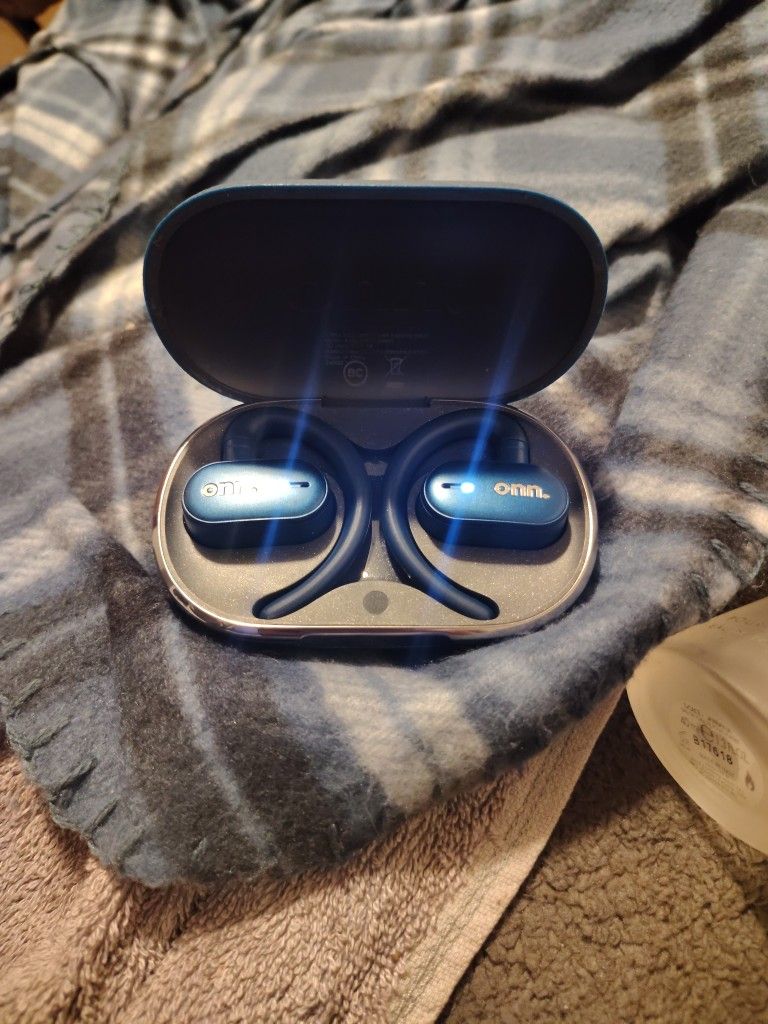 Onn Blue Wireless Headphones With Blue Leather Charging Box
