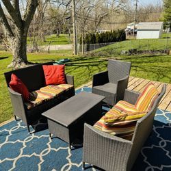 Patio Furniture - Outdoors Furniture - Patio Set - Wicker - Loveseat - Pillows - Table - 4 Piece