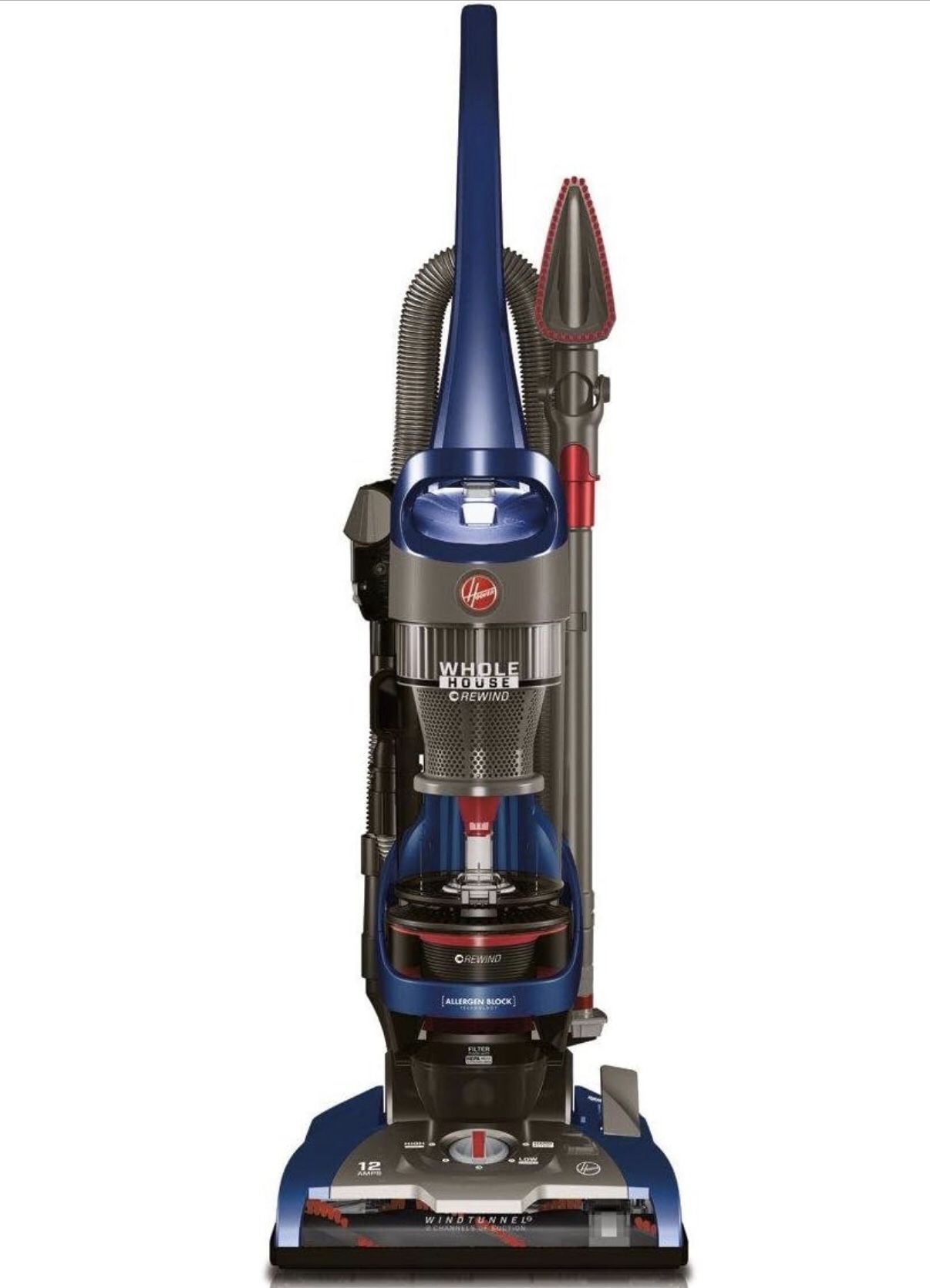 Hoover WindTunnel 2 Whole House Rewind Corded Bagless Upright Vacuum Cleaner with Hepa Media Filtration,UH71250, Blue, 16.1 lbs