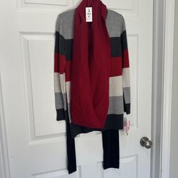 I.N San Francisco Girls Cardigan Knit Sweater/leggings/scarf 3 Pcs Set Size14/L
