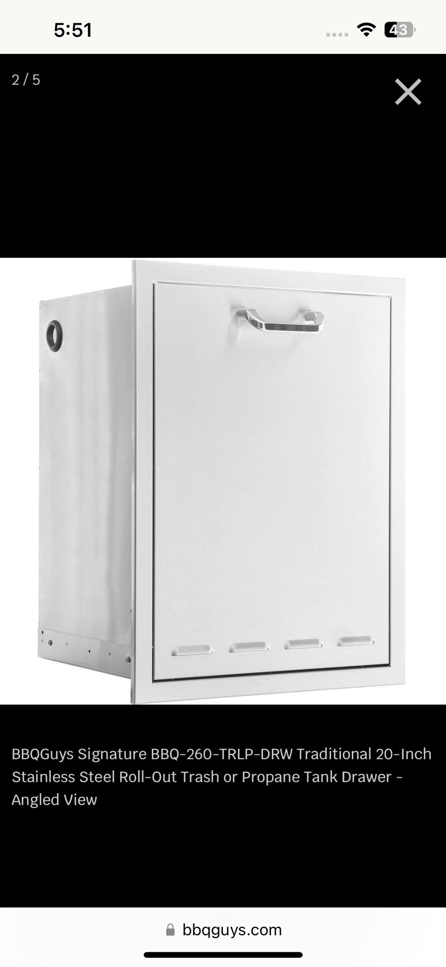 BBQGuys Signature 20-Inch Stainless Steel Roll-Out Trash or Propane Tank Drawer - Traditional