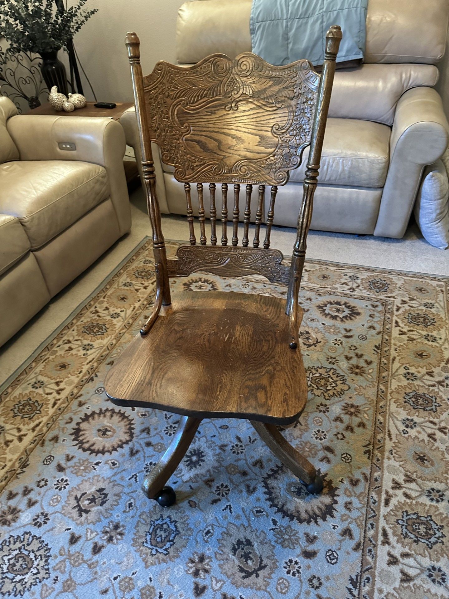 50 year old oak rolling secretary chair