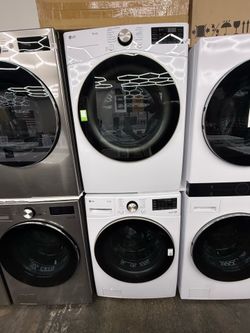 New open box LG white front load washer and gas dryer set