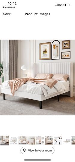 King Size White Velvet Platform Bed Frame