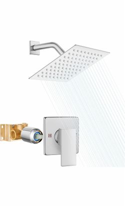 Shower Faucet Set with Valve, Bathroom Rainfall Shower System, Wall Mount Single Handle Shower Trim Kit, Rainfall Fixed Shower Head, 8 Inch Square Sho