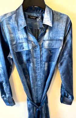 Lauren Ralph Lauren Blue Tie-Dye Belted Shirt Dress (Size Medium/10)