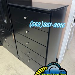 Black Five Drawer Chest Dresser w/ Metal Rails