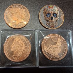 🔥 Lot of 4 Large Copper Rounds / Medallions – Collectible Designs 🔥