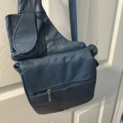 Dark Blue  Leather Crossbody Bag 