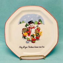 Vintage Papel California small Christmas plate made in Japan snowman animals
