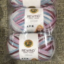 Lion Brand Rewind Tape Yarn 3 Pack - Valerian - New In Package 219 yds 3.5 oz.