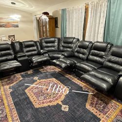 Black/Brown/Red Vacherie Reclining Sectional - Brand New 