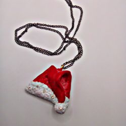 Polymer Christmas Hat Pendant Necklace 
