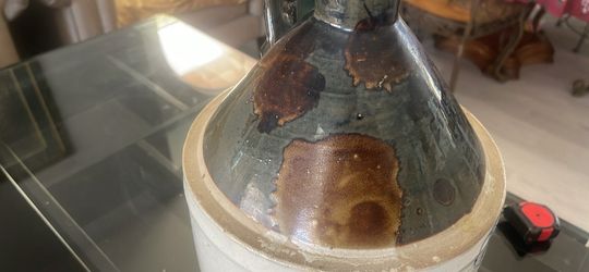 Antique 2 Gallon Salt Glazed Stoneware Whiskey Jug with Cobalt Heart
