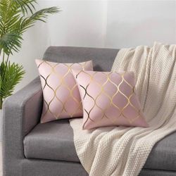 DEZENE Gold Velvet Throw Pillow Covers Pink: 2 Pack 18x18 Inch Square Decorative