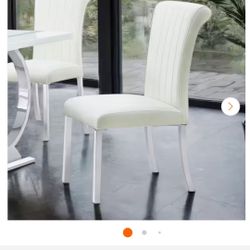 NEW Kehla Silver/White Glam Fabric Upholstered Dining Chairs with Channel Tufted Back (Set of 2)