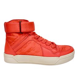 Gucci Men's Guccissima Orange High-Top Lace-Up Sneakers 7 G 