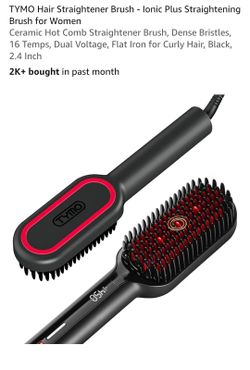 TYMO Hair Straightener Brush - lonic Plus Straightening Brush for Women Ceramic Hot Comb Straightener Brush, Dense Bristles, 16 Temps, Dual Voltage, F