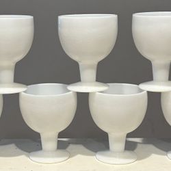  Milk Glass Goblet Set of 7 - Vintage 1960s-70s Pedestal Dessert Cups