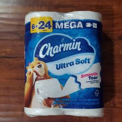 Charmin ULTRA SOFT Toilet Paper; Smooth Tear: 6 MEGA ROLLS = 24 Regular Rolls  