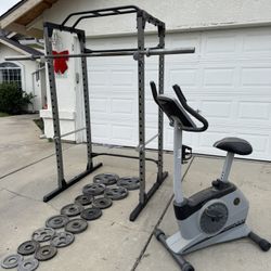 Gym Equipment (Squat Rack, Weights, Barbell, Exercise Bike)