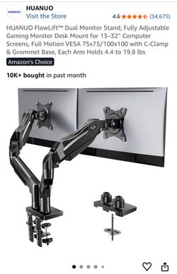 HUANUO FlowLift™ Dual Monitor Stand, Fully Adjustable Gaming Monitor