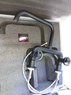 Homemystique double handle gooseneck kitchen sink faucet in matte black, few available