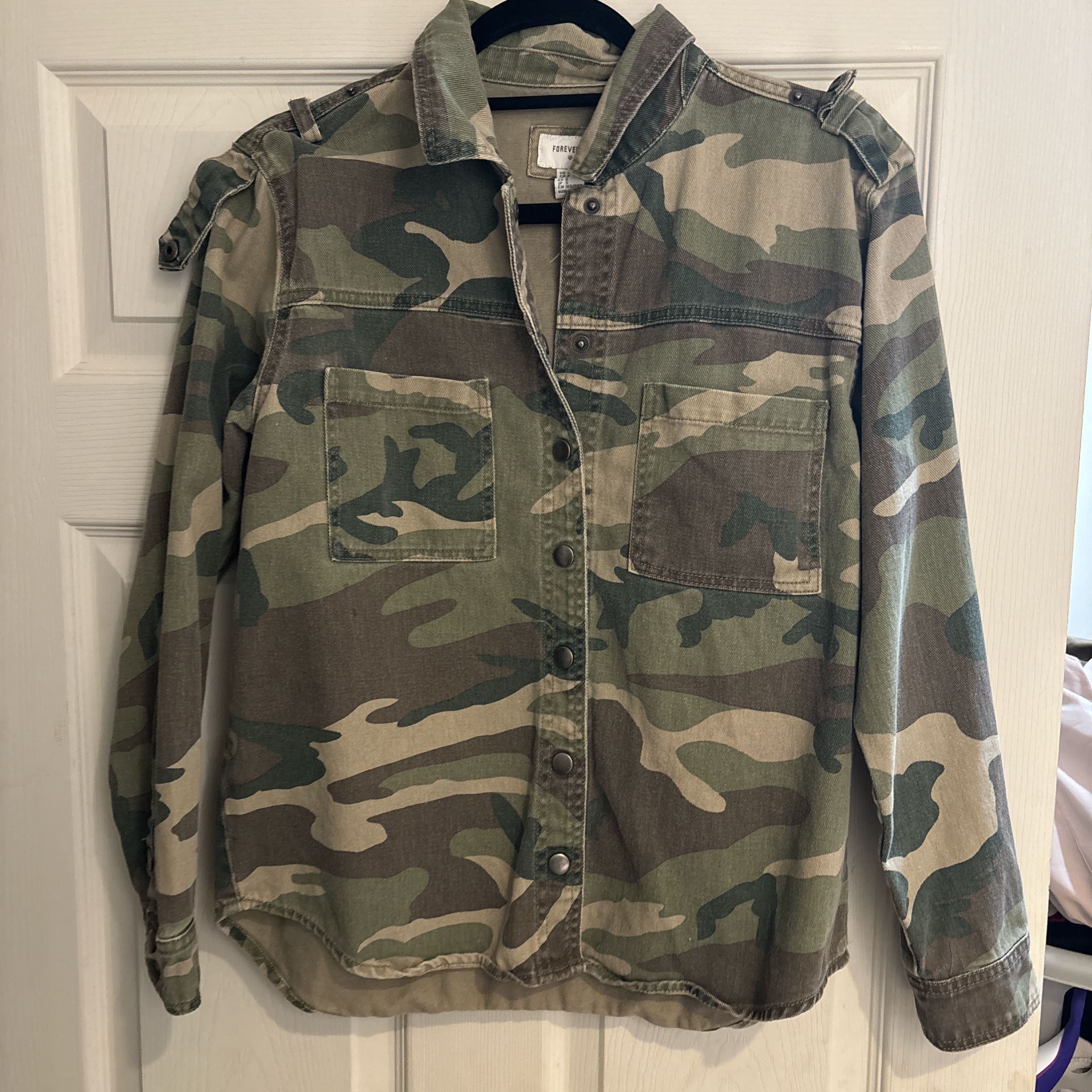 Camo Denim Button Up Jacket Size Small