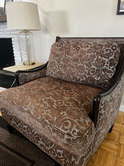 Two custom fabric upholstered chairs