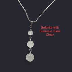 Selenite Pendant Necklace with Stainless Steel 18in Chain from Morocco