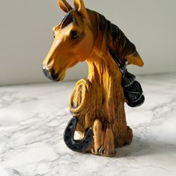 Antique Resin Horse Bust Figurine | Hand-Carved & Painted Collectible Statuette