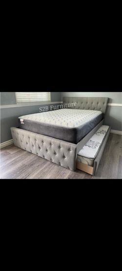 Fulltwin Size Grey Button Trundl3 W Ortho Matres!!!