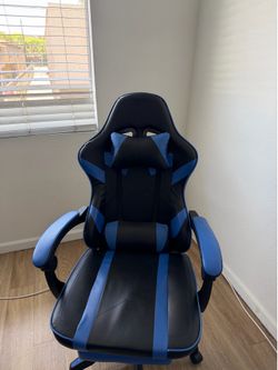 Gaming Chair with USB Massage Lumbar Support (Blue/Black) - Fully Assembled!