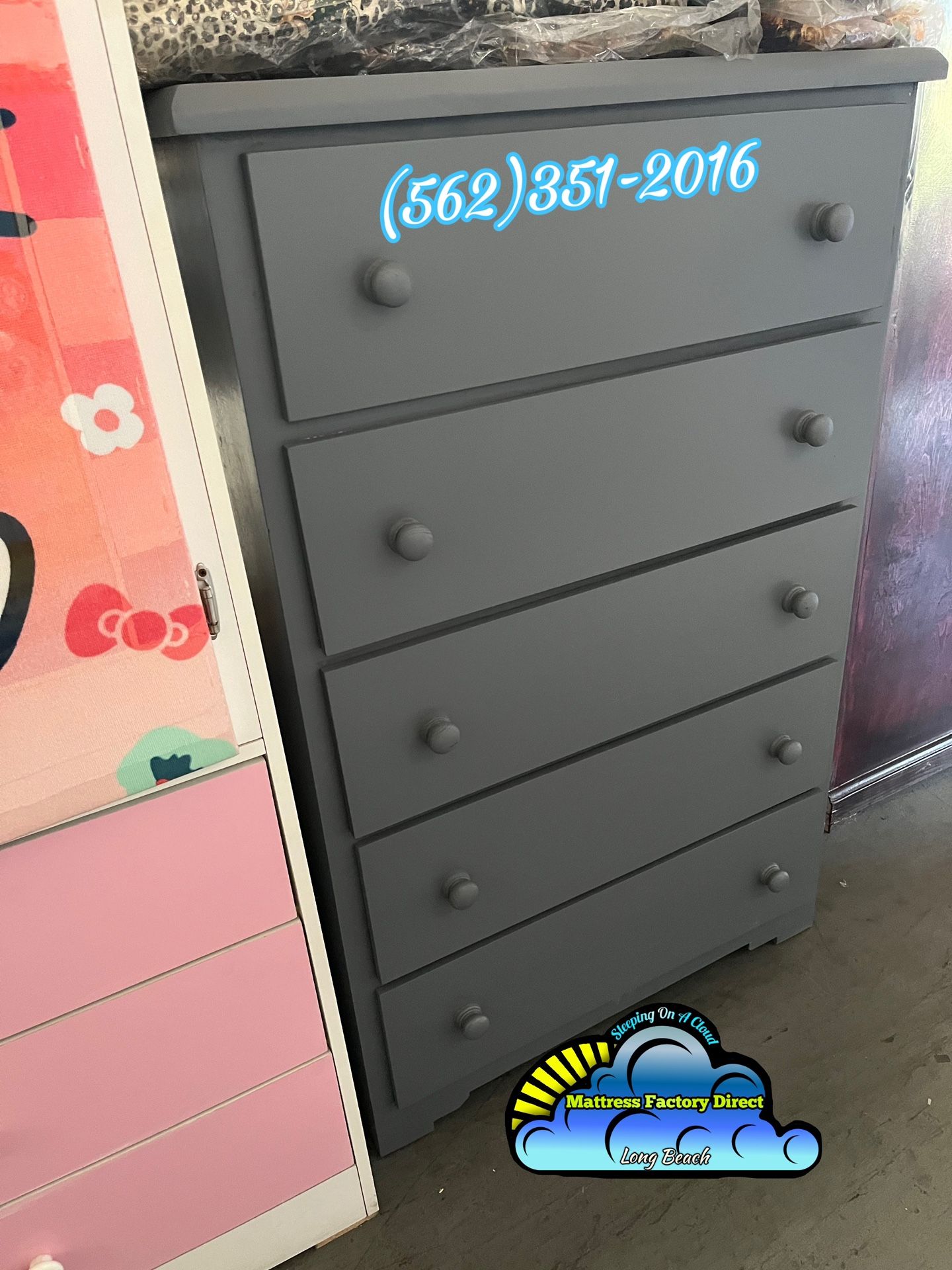 Double Knob Grey Chest Dresser 5 Drawers- Cajonera Gris