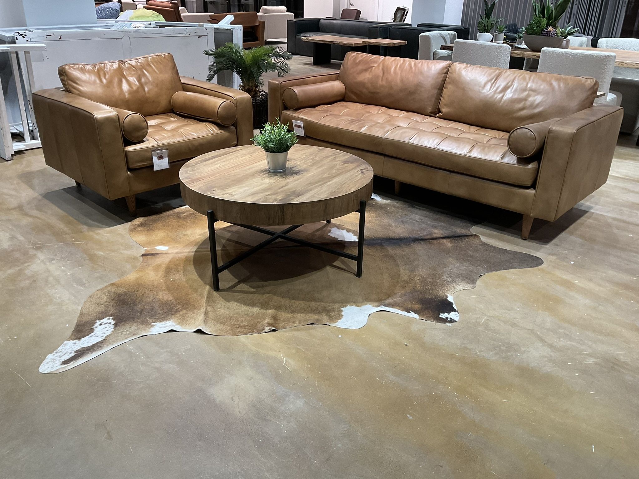 New Roma cognac leather Sofa and chair Primitive Collection