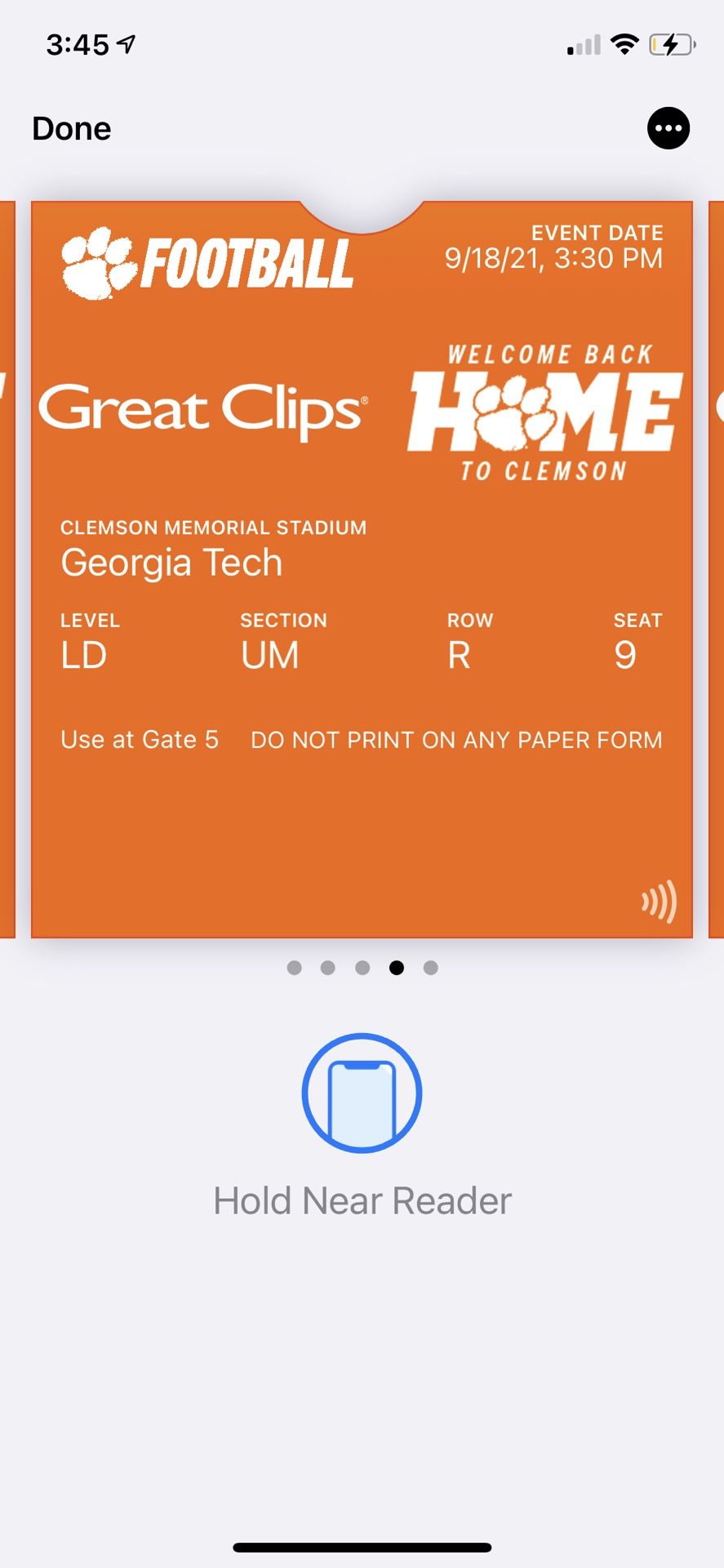 4 Lower Deck Tickets for Clemson Vs Georgia Tech With Parking Pass