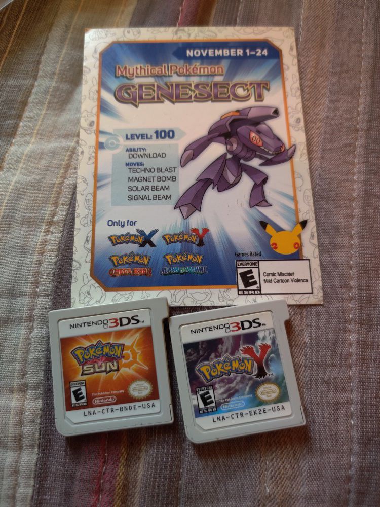 Pokemon Y and Pokemon sun 3ds game , 2ds game