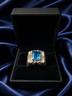 London Blue Topaz Men’s Ring – Handmade by Jarrah – Size 10.5 – 18g