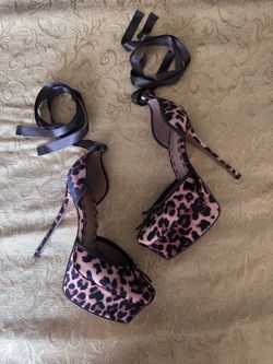 Steve Madden: Women's Leopard Satin Lace-Up High-Heel Platform Pump