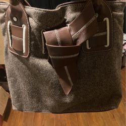Tommy Hilfiger Brown Tweed Handbag Purse Travel Bag Large Pockets
