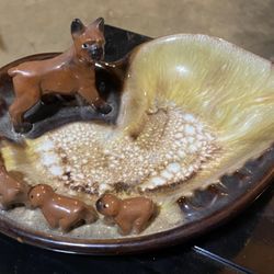 Vintage (Tilso Japan Pottery) Ashtray featuring a Mother Boxer and Pups