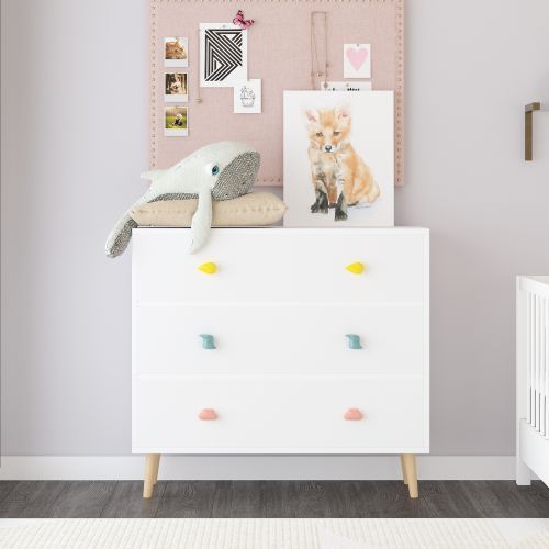 Kids 3 Drawer Dresser, Baby Nightstand for Bedroom, Storage Cabinet for Toddler Child for Living Room, Toddler Room, Nursery, Closet, Apartment (White