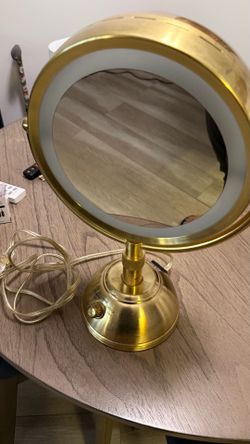 Vintage Brass Lighted Makeup Mirror